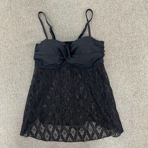 Brand New! Peddney Black lace Tankini Large Push Up Underwire Padded Adjustable